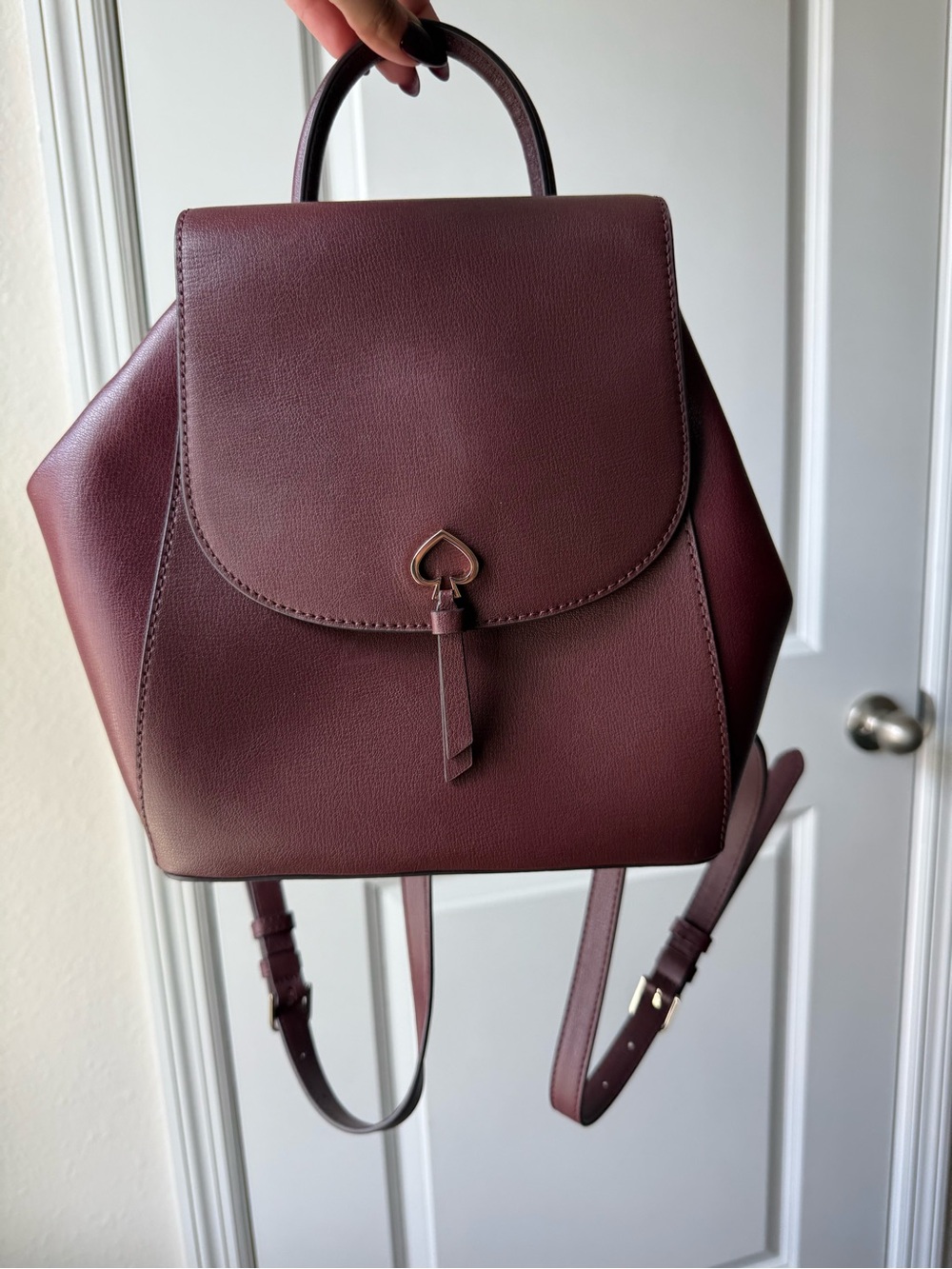 Kate Spade Burgundy Leather Mini Backpack with Spade Accent ♠️
